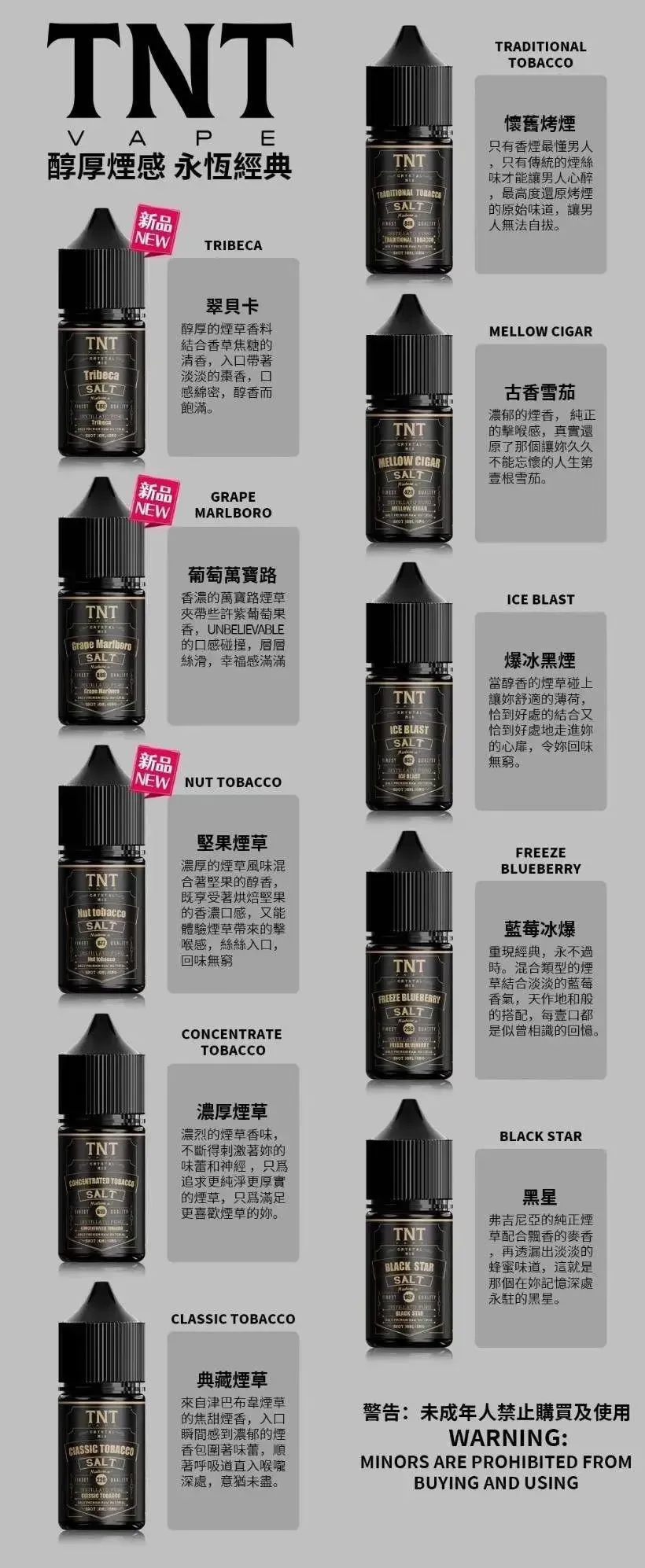 TNT 菸草系列電子煙油 30ML|35MG-50MG 高尼古丁濃度選擇 11種口味